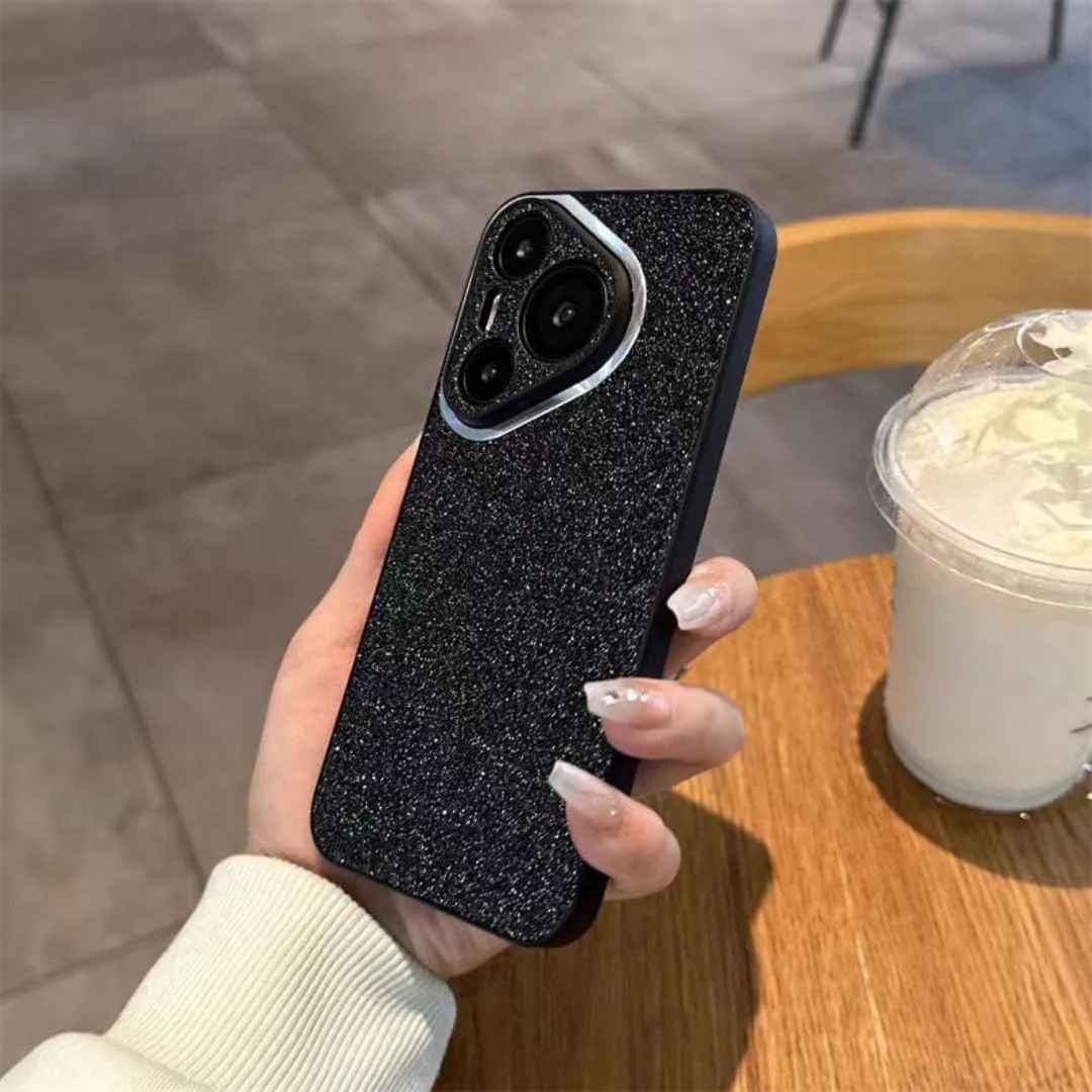 کاور محافظ گوشی هواوی Pura 70 Ultra، طرح آسمان پر ستاره مات با الماس‌های درخشان، ضد ضربه، پشتیبانی از شارژ بلوتوثی، محافظ لنز برای قاب گوشی هواوی Pura 70 Pro (مشکی، Huawei Pura 70 Pro)