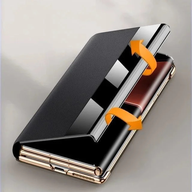 قاب چرمی سازگار با هوآوی میت XT، با پایه مخفی، مقاوم در برابر لرزش و ضد افتادن، با پنجره هوشمند بیدار شدن/خواب خودکار برای میت XT (مشکی تیره، هوآوی میت XT)