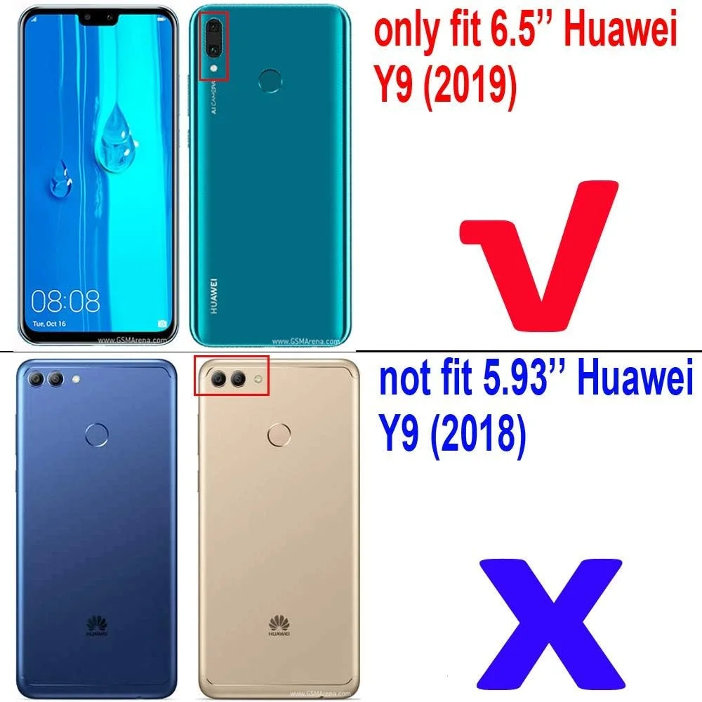 قاب محافظ سازگار با هوآوی Y9 (2019)، با حلقه فلزی، پایه استند، ضد ضربه، لایه سخت (سازگار با هولدر مغناطیسی خودرو)، پوشش مقاوم دو لایه برای هوآوی Y9 2019، هوآوی Enjoy 9 Plus (مشکی)