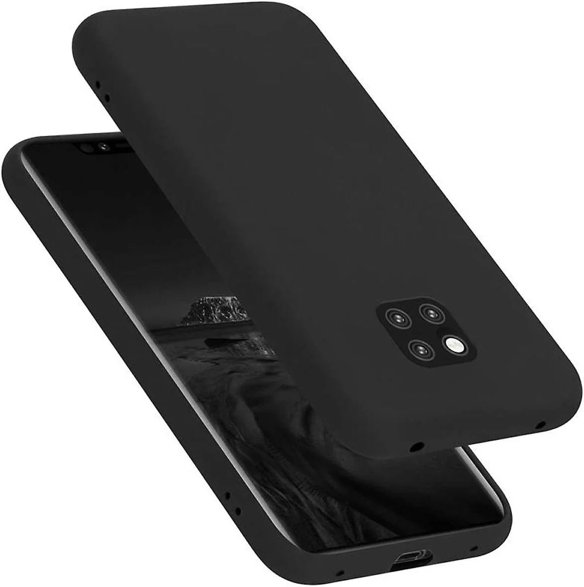 قاب محافظ گوشی هوآوی میت 20 پرو، قاب ژله‌ای مایع با روکش داخلی میکروفایبر نرم، محافظ باریک و ضد ضربه برای هوآوی میت 20 پرو (مشکی مایع)