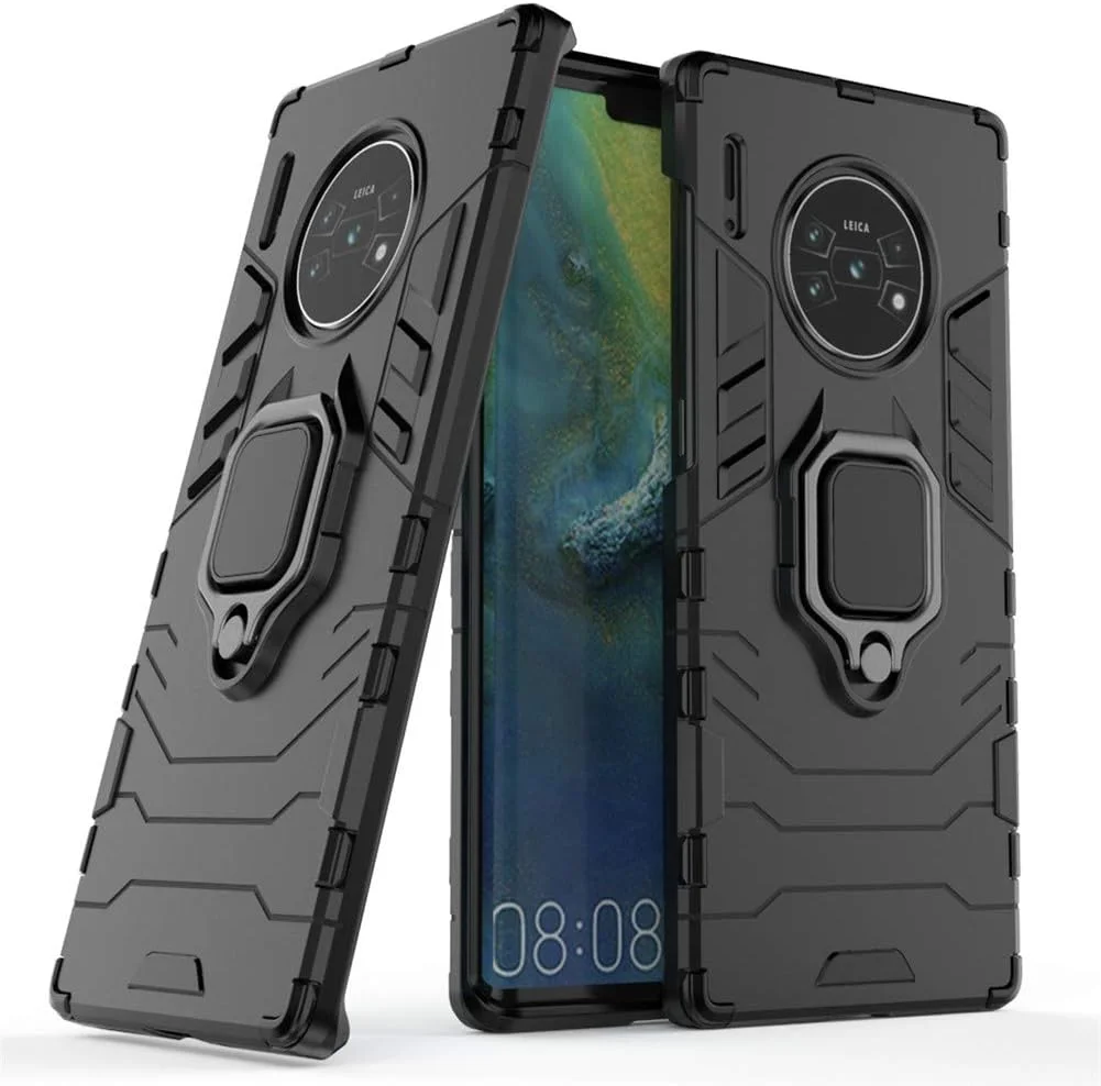 قاب محافظ گوشی هوآوی میت 30 پرو و میت 30 پرو 5G، با حلقه فلزی و استند، ضد ضربه، بامپر سخت، دو لایه، مناسب برای هولدر مغناطیسی خودرو (مشکی)