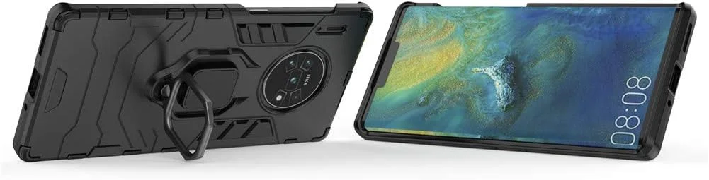 قاب محافظ گوشی هوآوی میت 30 پرو و میت 30 پرو 5G، با حلقه فلزی و استند، ضد ضربه، بامپر سخت، دو لایه، مناسب برای هولدر مغناطیسی خودرو (مشکی)