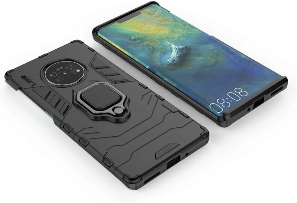 قاب محافظ گوشی هوآوی میت 30 پرو و میت 30 پرو 5G، با حلقه فلزی و استند، ضد ضربه، بامپر سخت، دو لایه، مناسب برای هولدر مغناطیسی خودرو (مشکی)