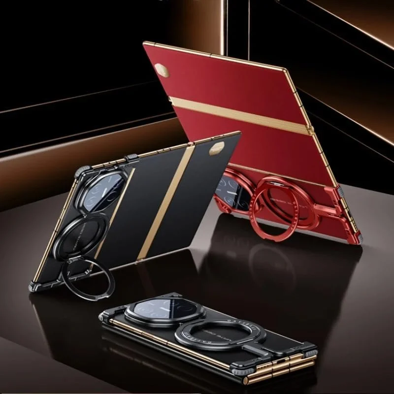 کاور محافظ بامپر طراحی نهایی Gruattreay سازگار با هوآوی Mate XT، دارای پایه نگهدارنده مغناطیسی چرخان 360 درجه، کاور گوشی مینیمالیستی برای Mate XT، کاور فلزی بدون فریم (مشکی)