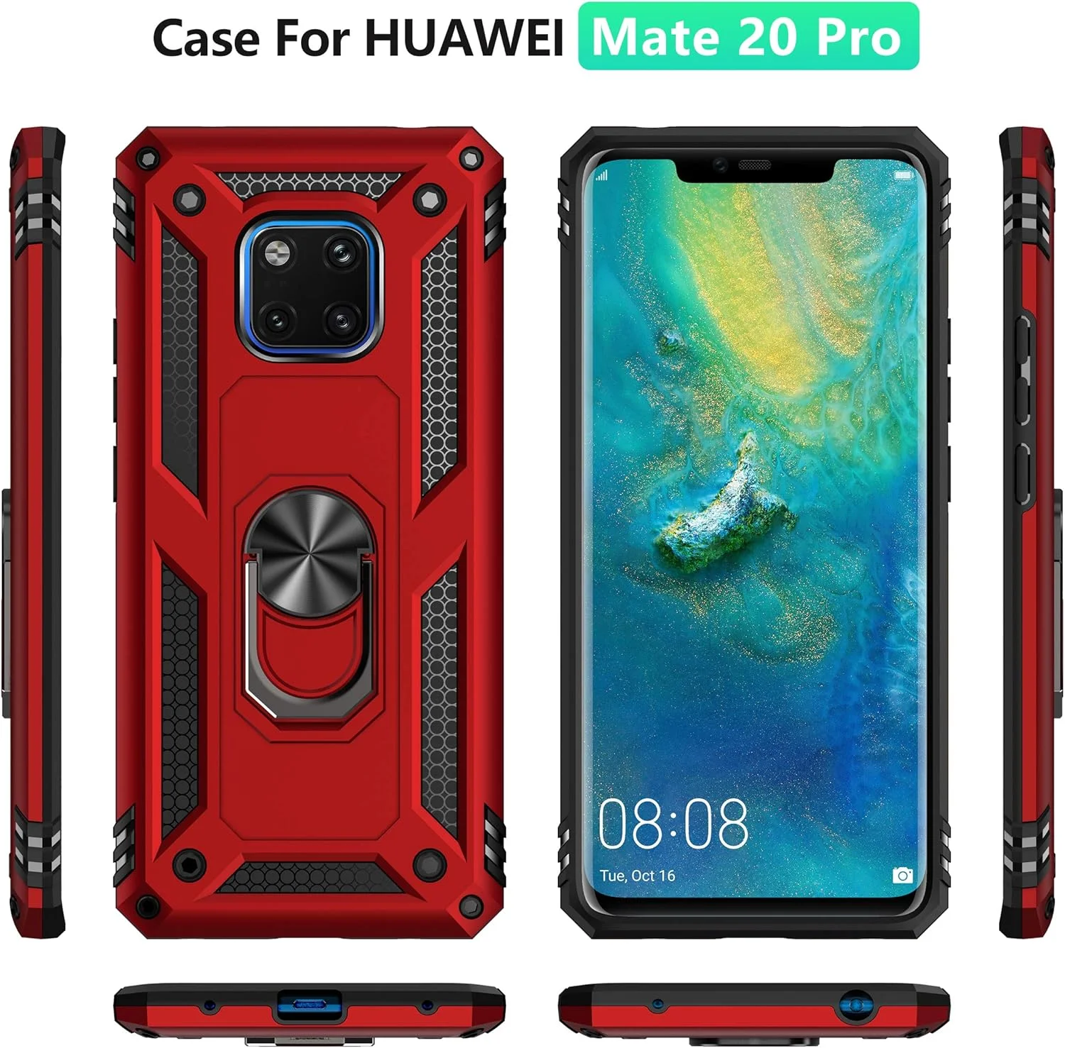 کاور مدل 2ndSpring برای هوآوی میت 20 پرو به همراه محافظ صفحه نمایش شیشه ای حرارت دیده، حلقه نگهدارنده، سیلیکونی محافظ ضد ضربه، کاور سخت و مقاوم، آبی