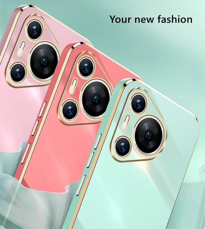 قاب گوشی هواوی Pura 70 Ultra با استند نامرئی، قاب های گوشی آبکاری شده شیک، قاب گوشی لوکس و براق هواوی Pura 70 Ultra، طراحی لبه طلایی ضد ضربه، نازک و نرم (سبز)