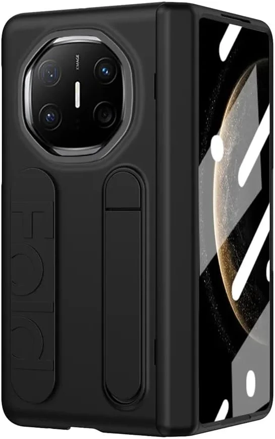 قاب محافظ گوشی هوآوی میت X6 مدل Gruattreay، [محافظ صفحه نمایش HD داخلی] بند مچی سیلیکونی الاستیک، پوشش محافظ لولای ضد ضربه با پایه (مشکی)