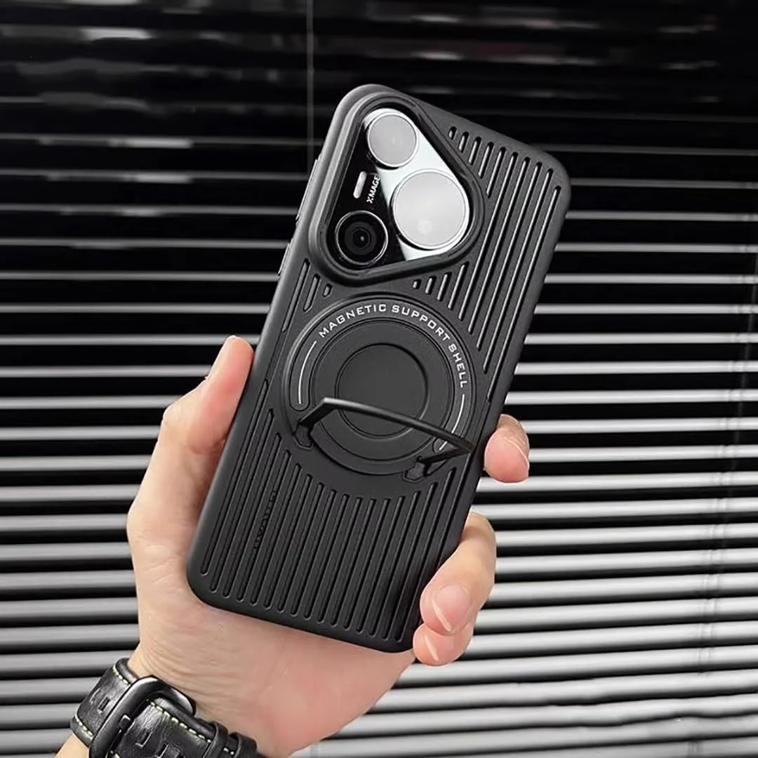 قاب محافظ گوشی هواوی Pura 70 Ultra، قاب محافظ گوشی Pura 70 Pro، طراحی فوق العاده نازک و توخالی، محافظت از دوربین، دارای هولدر گوشی، پشتیبانی از شارژ بی سیم (مشکی، Huawei Pura 70 Pro/Pro+)