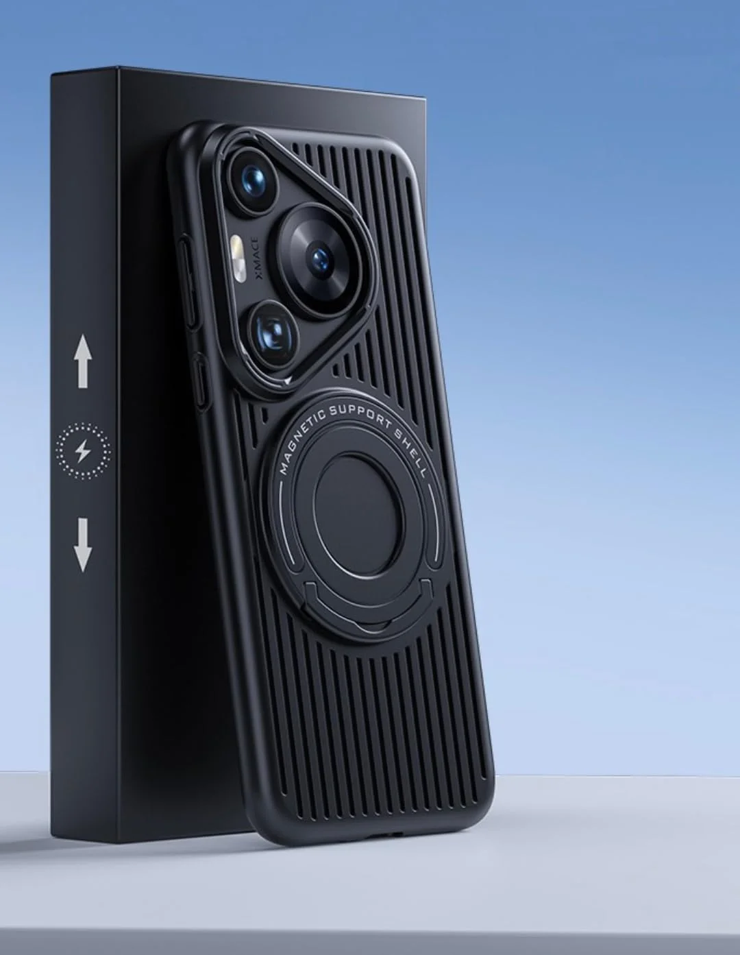 قاب محافظ گوشی هواوی Pura 70 Ultra، قاب محافظ گوشی Pura 70 Pro، طراحی فوق العاده نازک و توخالی، محافظت از دوربین، دارای هولدر گوشی، پشتیبانی از شارژ بی سیم (مشکی، Huawei Pura 70 Pro/Pro+)