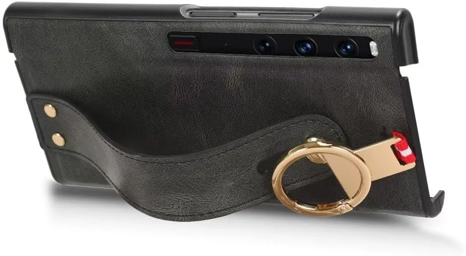 کاور چرمی سازگار با هوآوی میت ایکس اس 2، دارای حلقه نگهدارنده و بند مچی، محافظ بامپر برای هوآوی میت ایکس اس 2 (قهوه ای)