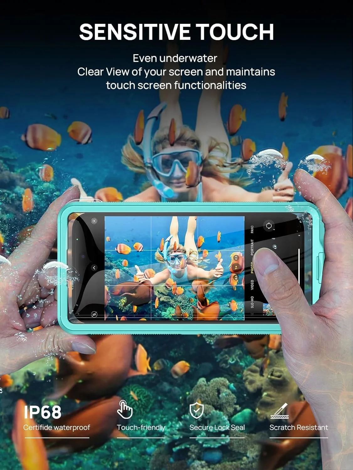 محافظ ضد آب گوشی IP68، محافظت جهانی زیر آب برای آیفون، گلکسی و هواوی، لوازم جانبی غواصی، شنا و اسنورکلینگ به همراه بند گردنی، آبی