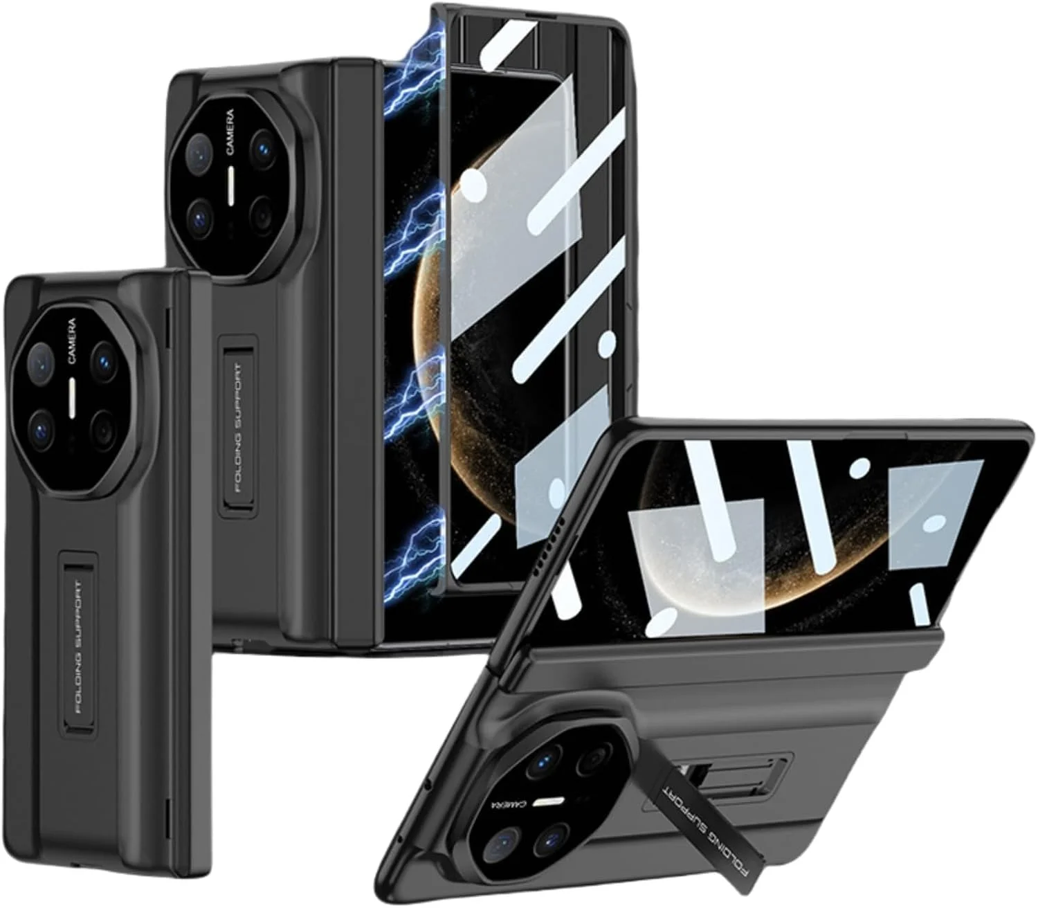 کیف محافظ ضد ضربه سنگین آزون برای هوآوی میت X6، محافظ صفحه نمایش داخلی، پایه تاشو، محافظ لولا، بست مغناطیسی، کاور مقاوم برای میت X6 (مشکی)