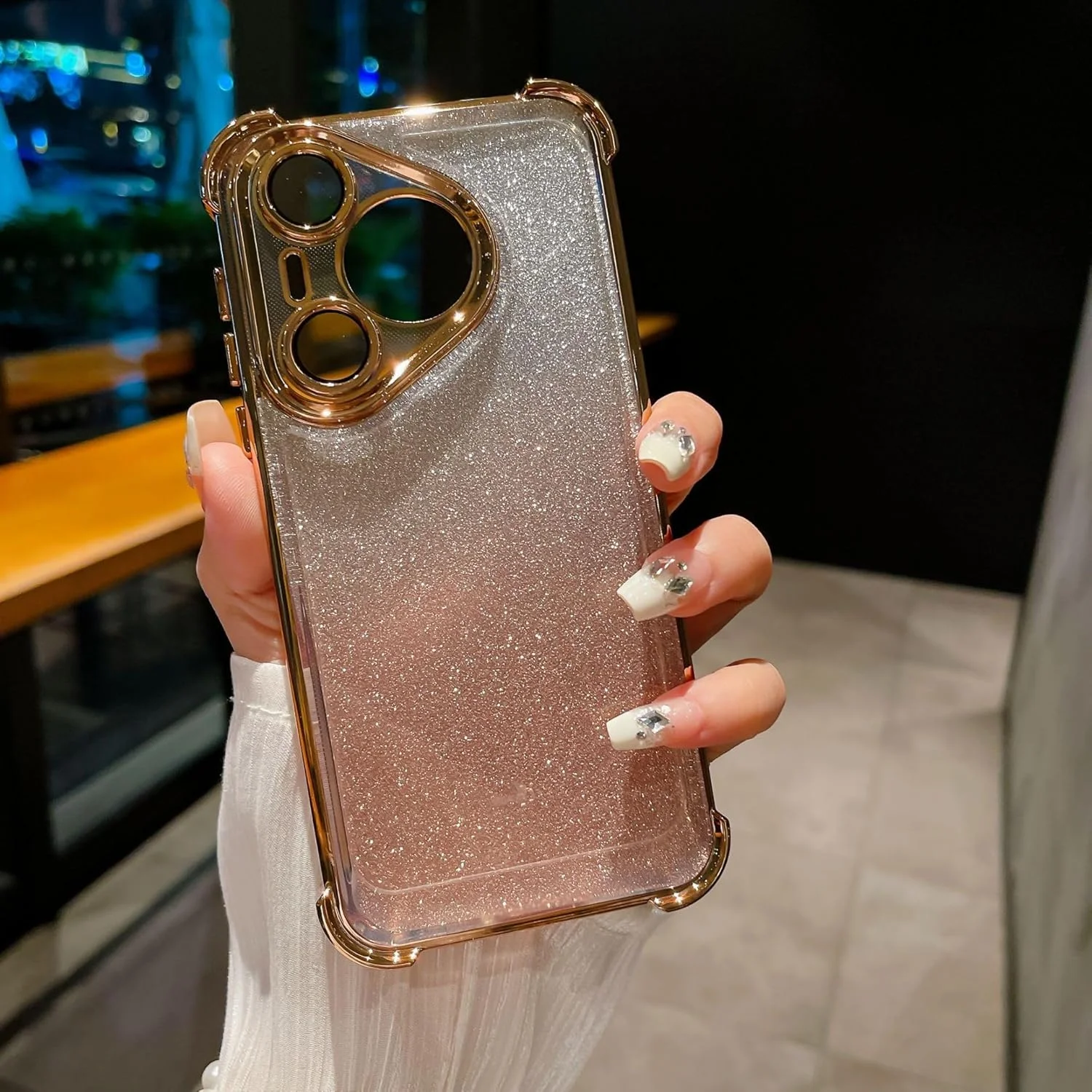 قاب گوشی هواوی Pura 70 Ultra، ایربگ های چهار گوشه براق گرادیانی برای ضد ضربه، محافظت کامل از لنز، آبکاری شده، کاور گوشی شفاف هواوی P70 Ultra/pro/70 (طلایی، Huawei Pura 70 Pro)