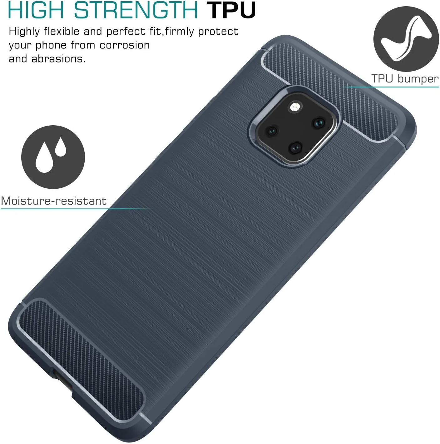 قاب گوشی هواوی میت 20 پرو M&J، پوشش نرم و سبک TPU با طراحی فیبر کربن، ضد خش، پنل پشتی باریک، مقاوم در برابر ضربه، مناسب برای گوشی هواوی میت 20 پرو 6.39 اینچی - آبی