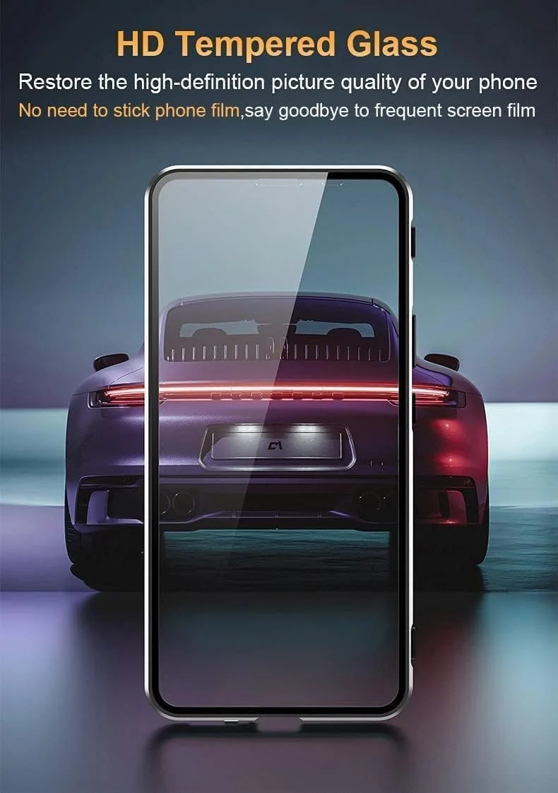 قاب گوشی هواوی P60 Pro، بدنه مغناطیسی فریم فلزی شیشه ای دو طرفه شفاف مقاوم در برابر ضربه با پوشش محافظ دوربین نازک، نقره ای، 1 عدد