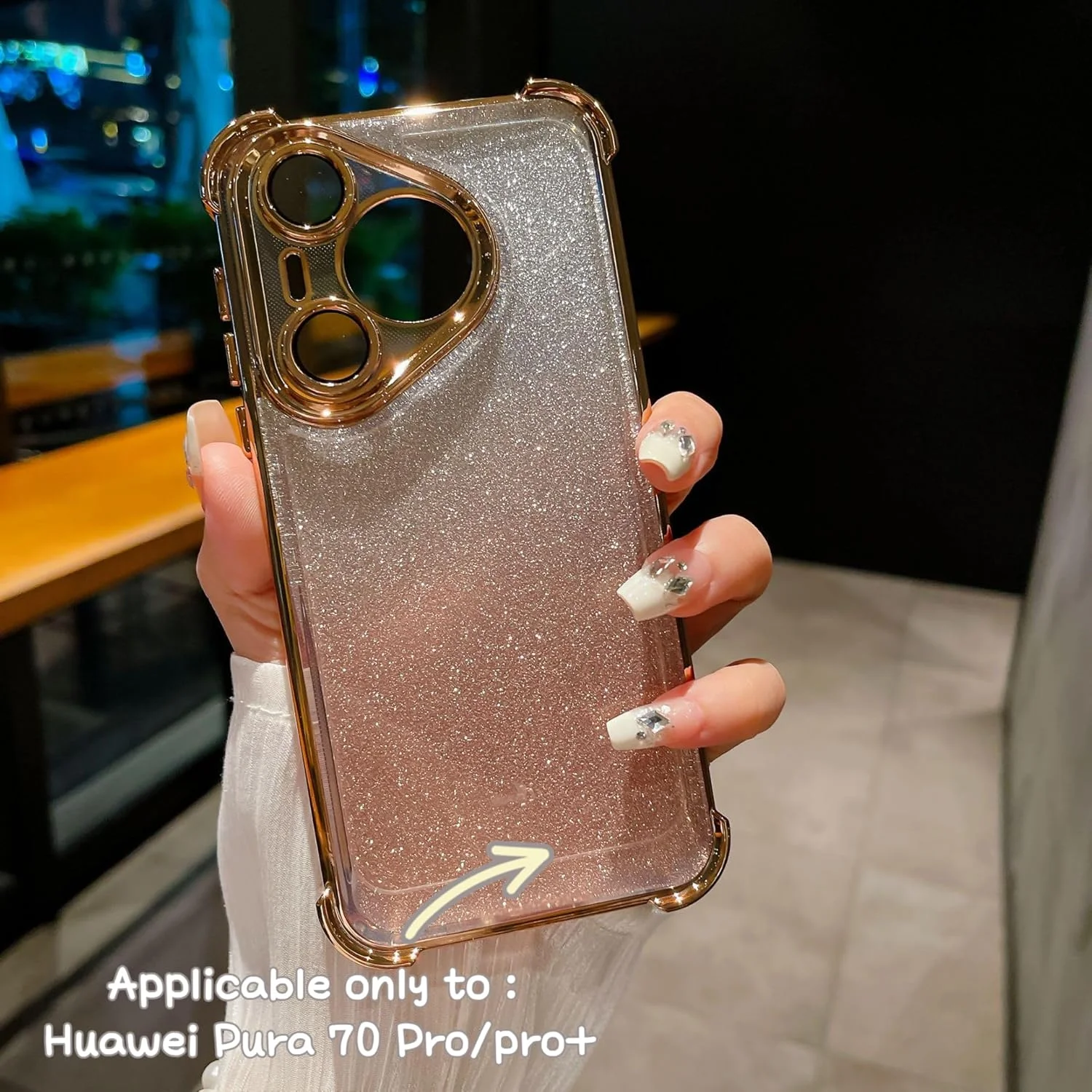 قاب گوشی هواوی Pura 70 Ultra، ایربگ های چهار گوشه براق گرادیانی برای ضد ضربه، محافظت کامل از لنز، آبکاری شده، کاور گوشی شفاف هواوی P70 Ultra/pro/70 (طلایی، Huawei Pura 70 Pro)