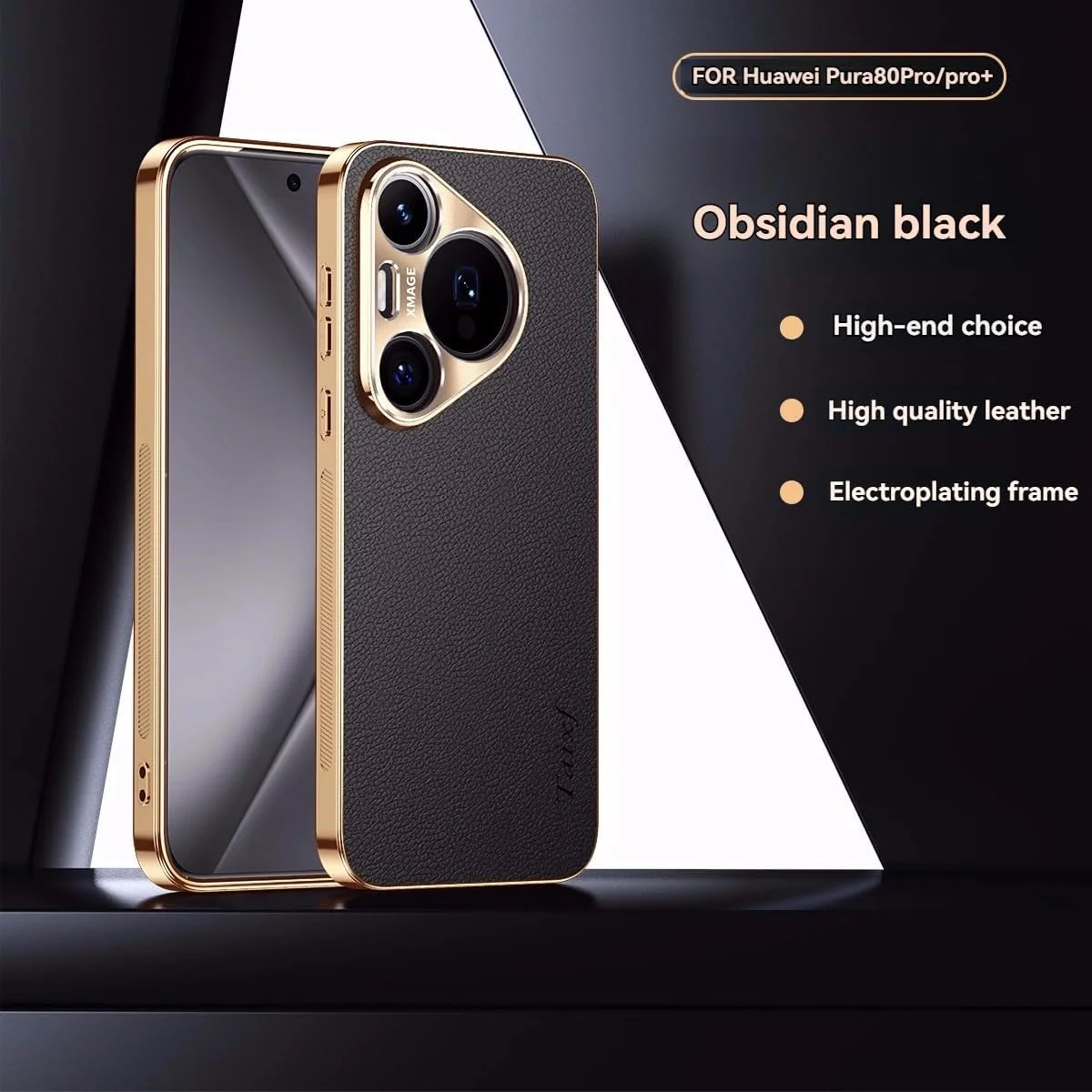 سازگار با هواوی Pura 80 Ultra/P80 pro/p+ / P80 کاور پشتی، جنس چرم مصنوعی، فریم آبکاری شده، محافظ لنز آلیاژی، ضد اثر انگشت، قاب P80 (مشکی، Pura 80 Pro/Pro+)