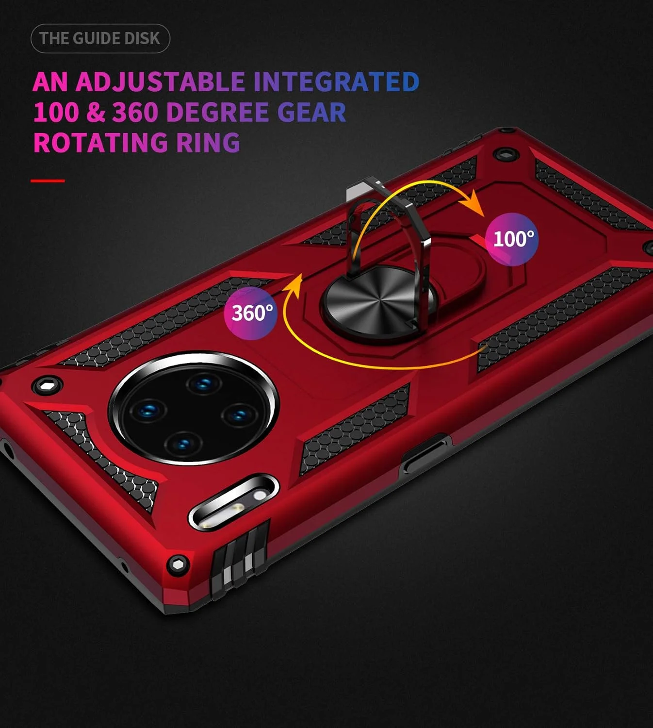 قاب محافظ گوشی هواوی میت 30 پرو به همراه محافظ صفحه نمایش شیشه ای حرارت دیده، دارای حلقه نگهدارنده، سیلیکونی محافظ ضد ضربه، پوشش سخت و مقاوم، مشکی