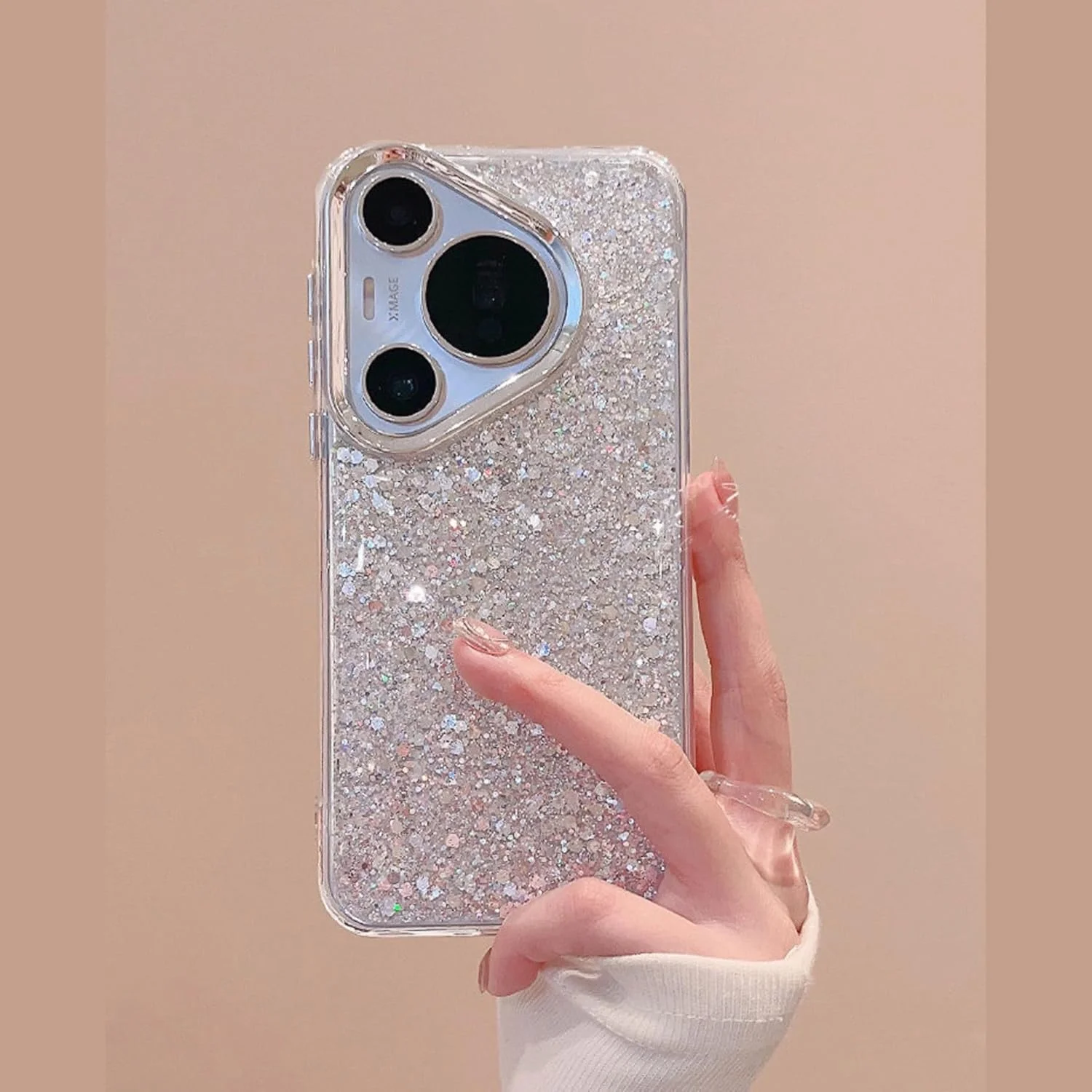 کاور سیلیکونی شفاف و تجزیه‌پذیر سازگار با محیط زیست هواوی Pura 70 - کاور گوشی مدل قطره ای شفاف مرواریدی نقره ای فلش Mate 60/60 Pro