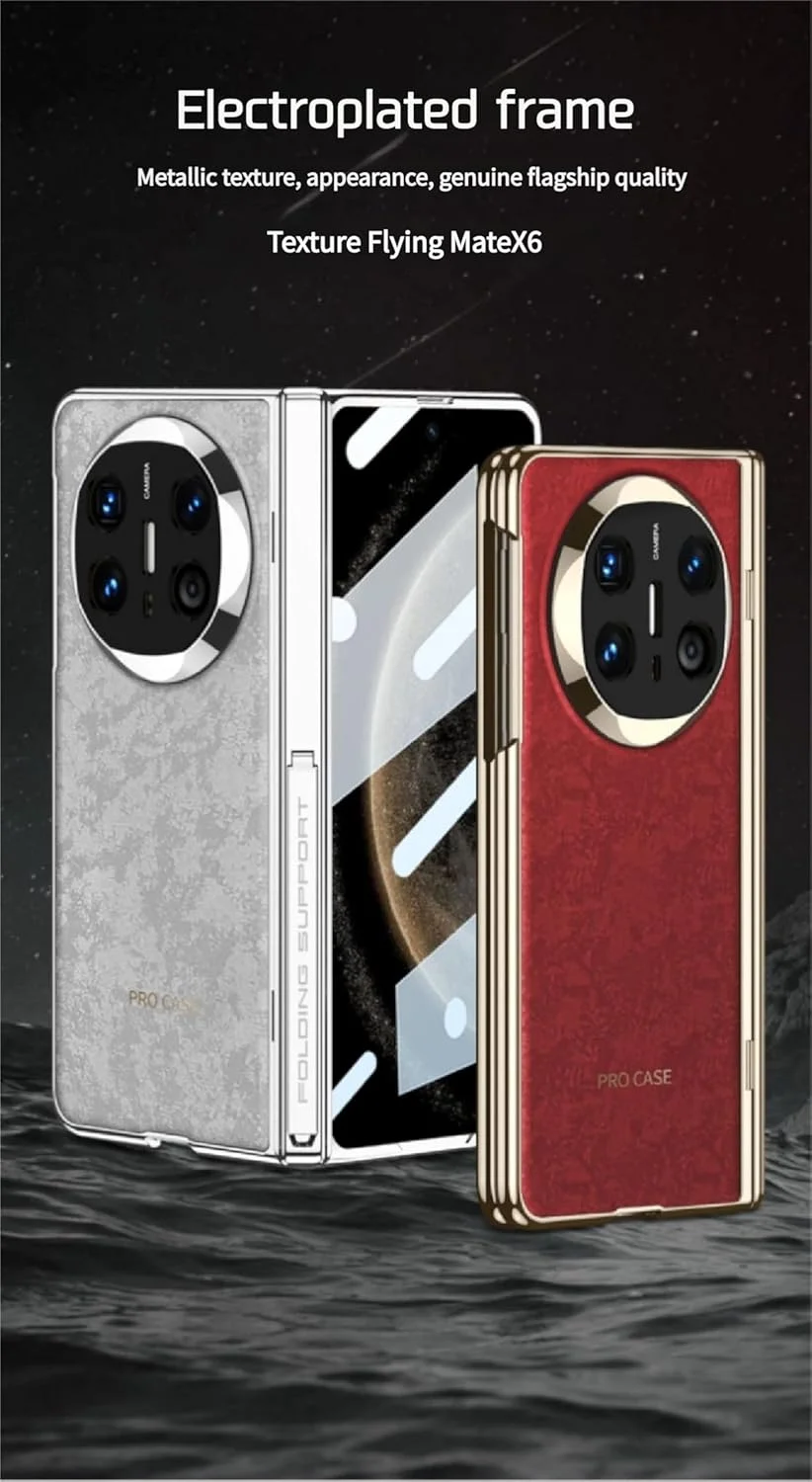 کیف محافظ چرمی ممتاز ضد ضربه آزونی برای هوآوی میت X6 | محافظ صفحه نمایش داخلی و محافظ لولا | محافظت کامل و بادوام با پایه | قرمز و طلایی