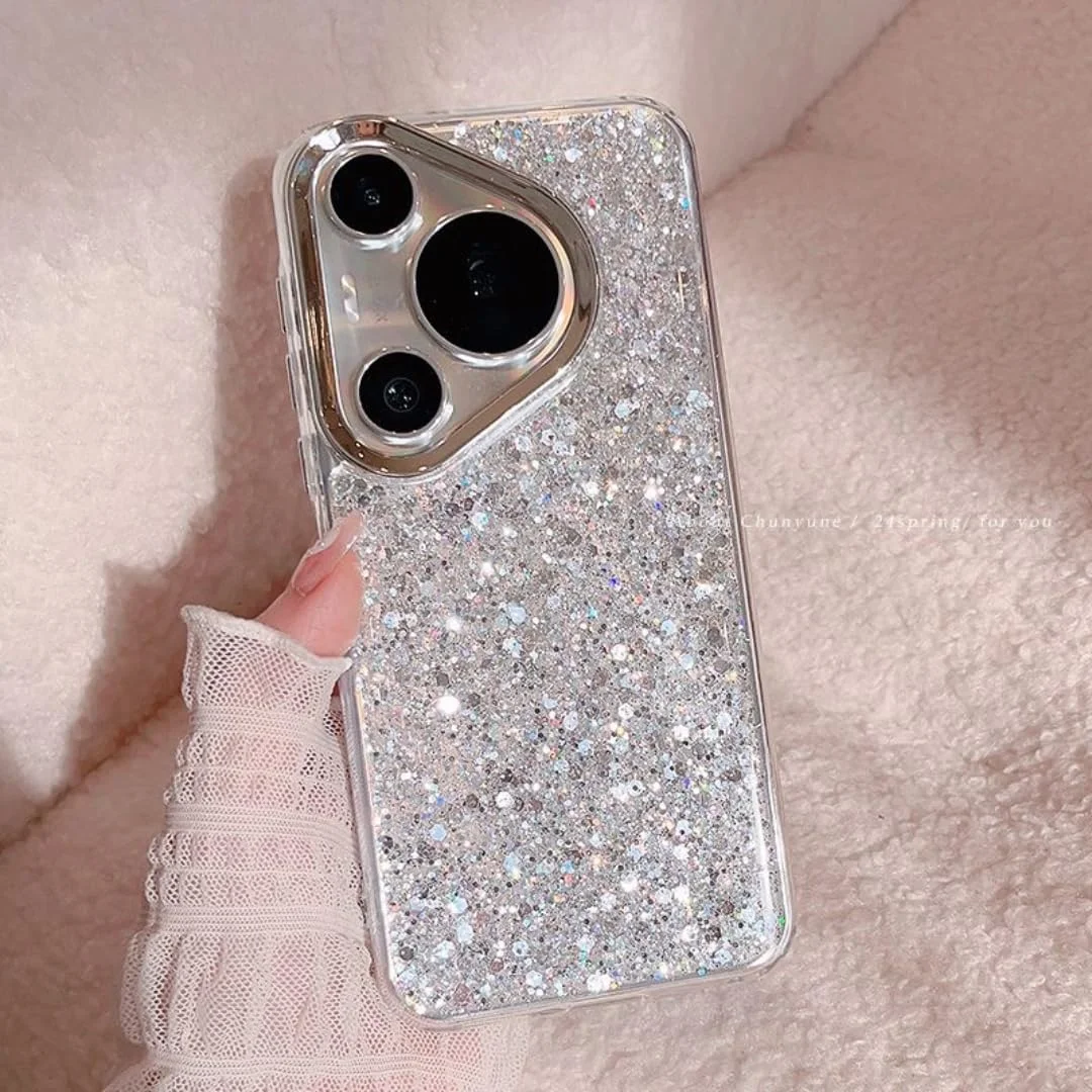 کاور سیلیکونی شفاف و تجزیه‌پذیر سازگار با محیط زیست هواوی Pura 70 - کاور گوشی مدل قطره ای شفاف مرواریدی نقره ای فلش Mate 60/60 Pro