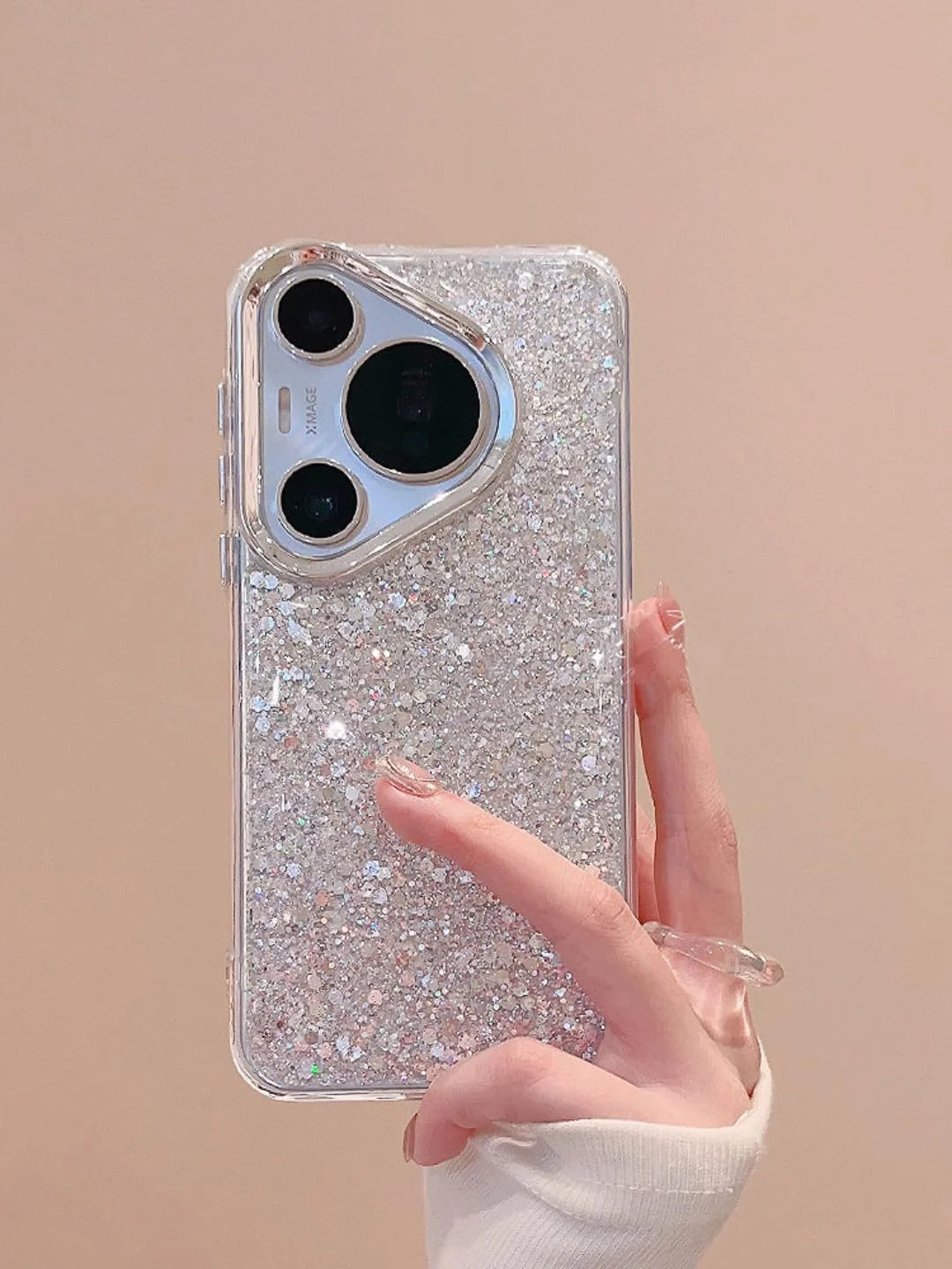 کاور سیلیکونی شفاف و تجزیه‌پذیر سازگار با محیط زیست هواوی Pura 70 - کاور گوشی مدل قطره ای شفاف مرواریدی نقره ای فلش Mate 60/60 Pro