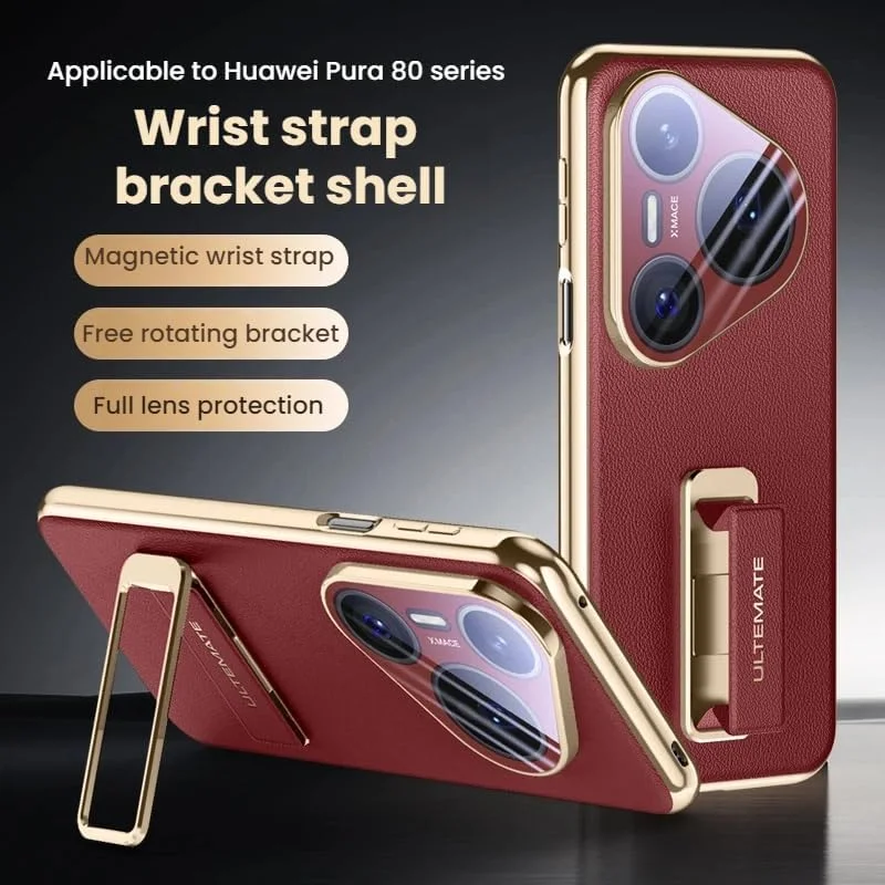 کاور چرمی آهنربایی Gruattreay سازگار با Huawei Pura 80 Pro/Pura 80 Pro Plus به همراه محافظ لنز و پایه تاشو، کاور محافظ ضد ضربه و لرزش (مشکی)