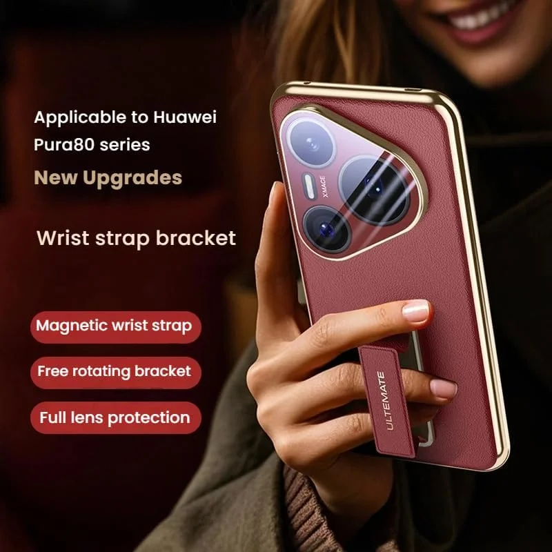 کاور چرمی آهنربایی Gruattreay سازگار با Huawei Pura 80 Pro/Pura 80 Pro Plus به همراه محافظ لنز و پایه تاشو، کاور محافظ ضد ضربه و لرزش (مشکی)