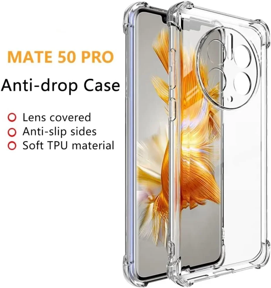 کاور شفاف ژله ای TPU نرم Zubitech با محافظت کامل از دوربین و ضربه گیر گوشه تقویت شده برای Huawei Mate 50 Pro