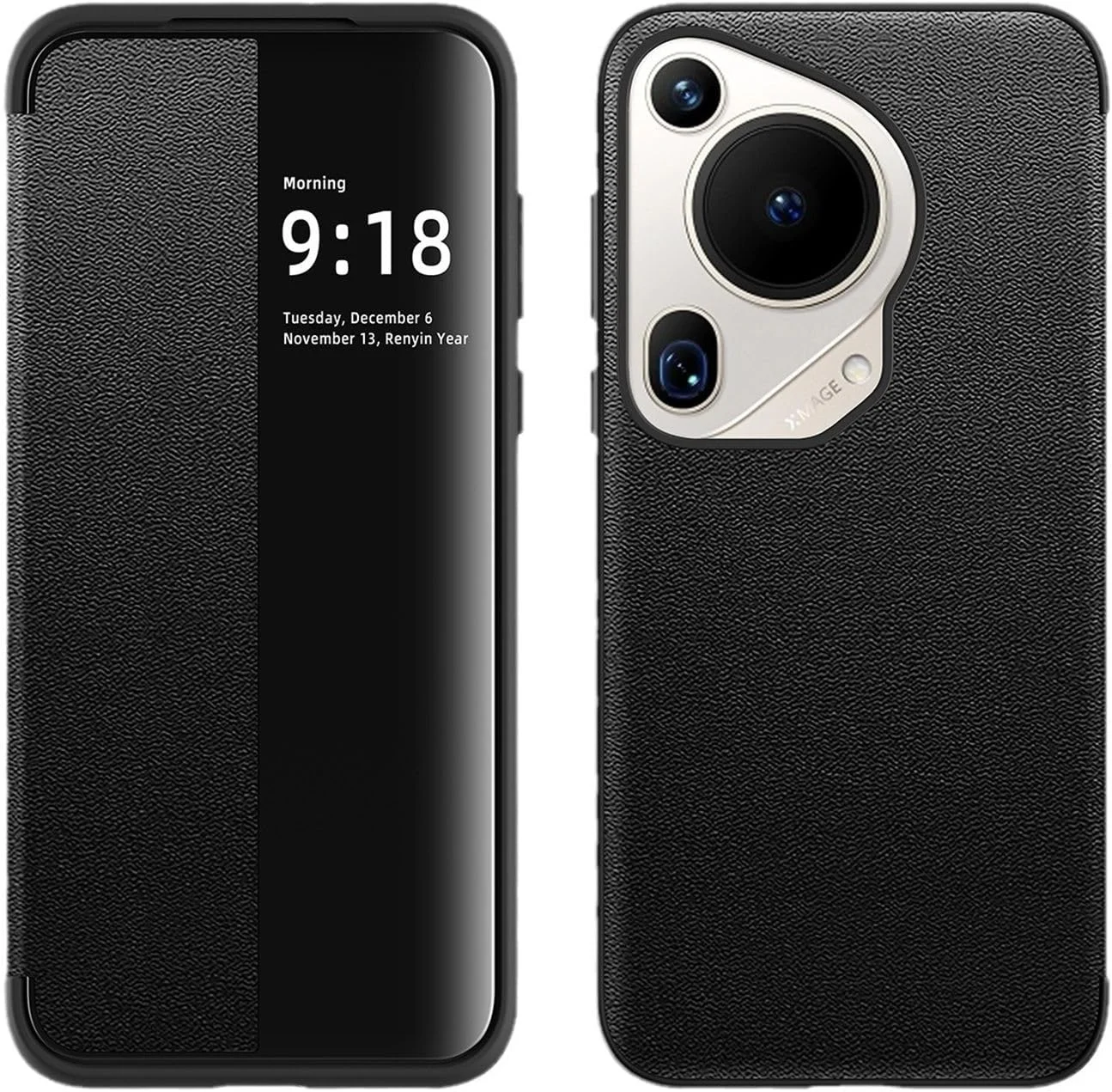 کاور لوکیون سازگار با هوآوی Pura 70 Ultra، کاور باریک تاشو با پنجره دید نیمه شفاف، قابلیت بیدار شدن و به خواب رفتن خودکار، محافظت در برابر سقوط و ضربه (مشکی)