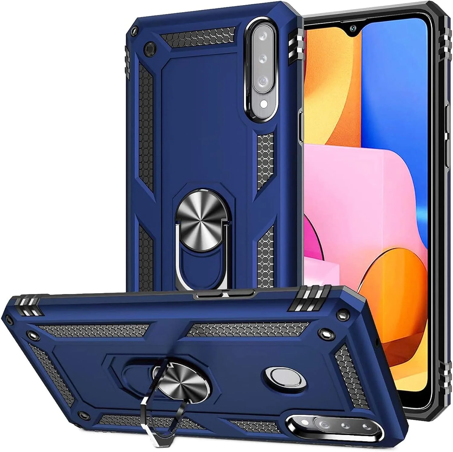 کاور محافظ گوشی هواوی وای 9 اس / پی اسمارت پرو 2019 / آنر 9 ایکس پرو به همراه محافظ صفحه نمایش شیشه ای، دارای حلقه نگهدارنده، سیلیکونی ضد ضربه، محافظ سخت، آبی