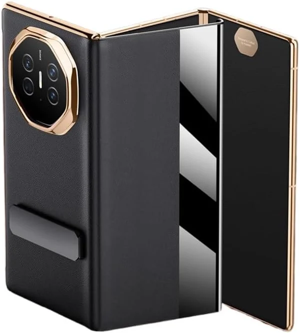 کاور چرمی هوشمند چرخشی گوشی موبایل Gruattreay سازگار با گوشی تاشو Huawei Mate XT Ultimate، محافظت ضد ضربه و دارای طراحی تاشو (مشکی)