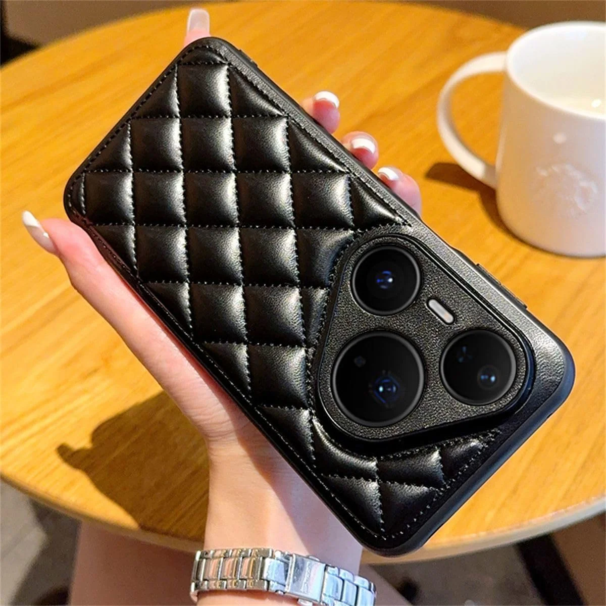 قاب پشتی سازگار با هوآوی Pura 80 Ultra/P80 pro/p+ / P80، جنس چرم مصنوعی نرم، فرآیند دوخت طرح الماس، لوکس و ظریف، کاور P80 (مشکی، هوآوی Pura 80 Ultra)