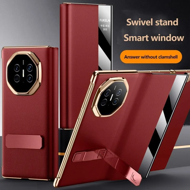 کاور چرمی هوشمند چرخشی گوشی موبایل Gruattreay سازگار با گوشی تاشو Huawei Mate XT Ultimate، محافظت ضد ضربه و دارای طراحی تاشو (مشکی)