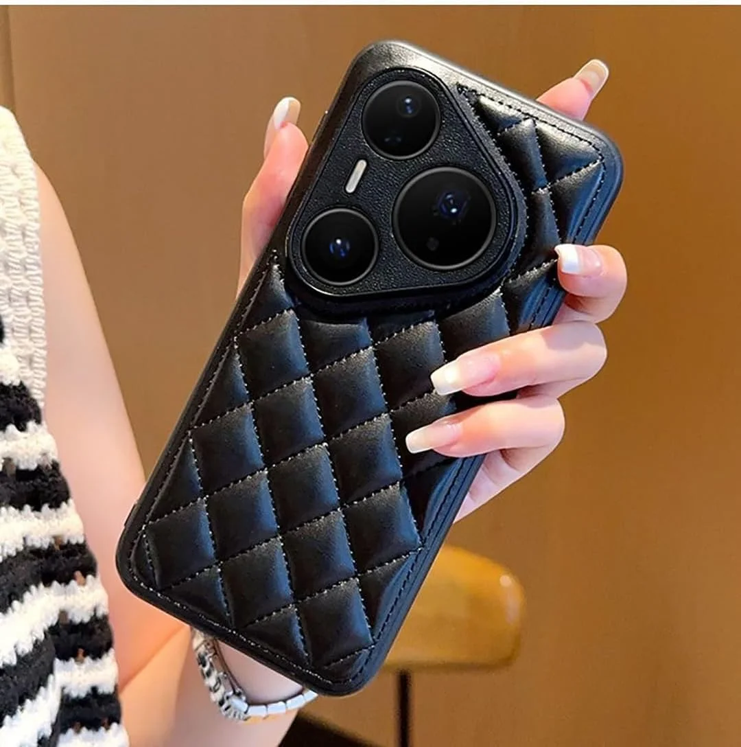 قاب پشتی سازگار با هوآوی Pura 80 Ultra/P80 pro/p+ / P80، جنس چرم مصنوعی نرم، فرآیند دوخت طرح الماس، لوکس و ظریف، کاور P80 (مشکی، هوآوی Pura 80 Ultra)