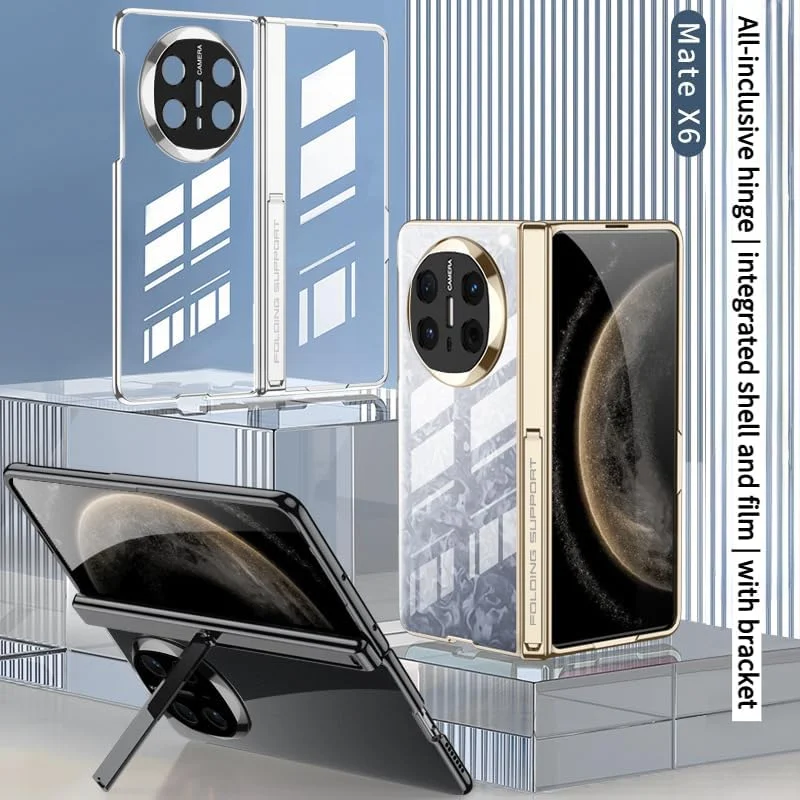 کاور محافظ الکتروپلیت شفاف Gruattreay سازگار با Huawei Mate X6، [محافظ صفحه نمایش داخلی] محافظت لولای مغناطیسی، ضد ضربه، با استند تاشو (مشکی)