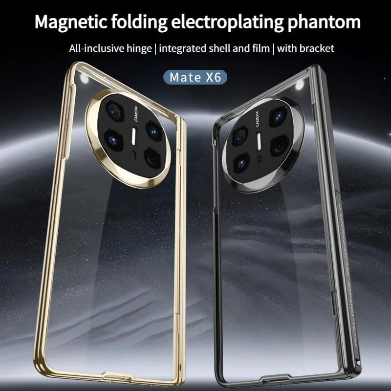 کاور محافظ الکتروپلیت شفاف Gruattreay سازگار با Huawei Mate X6، [محافظ صفحه نمایش داخلی] محافظت لولای مغناطیسی، ضد ضربه، با استند تاشو (مشکی)