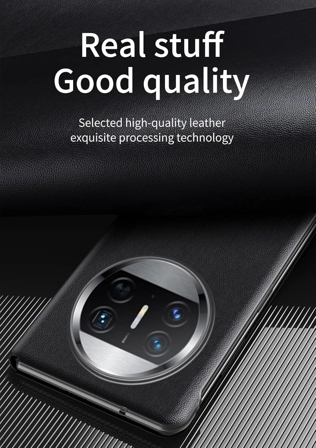 کاور چرمی تاشو هوشمند سازگار با Huawei Mate X3، دارای پنجره لمسی نمایش هوشمند، قابلیت خواب/بیدار شدن خودکار صفحه نمایش و استند (نارنجی)