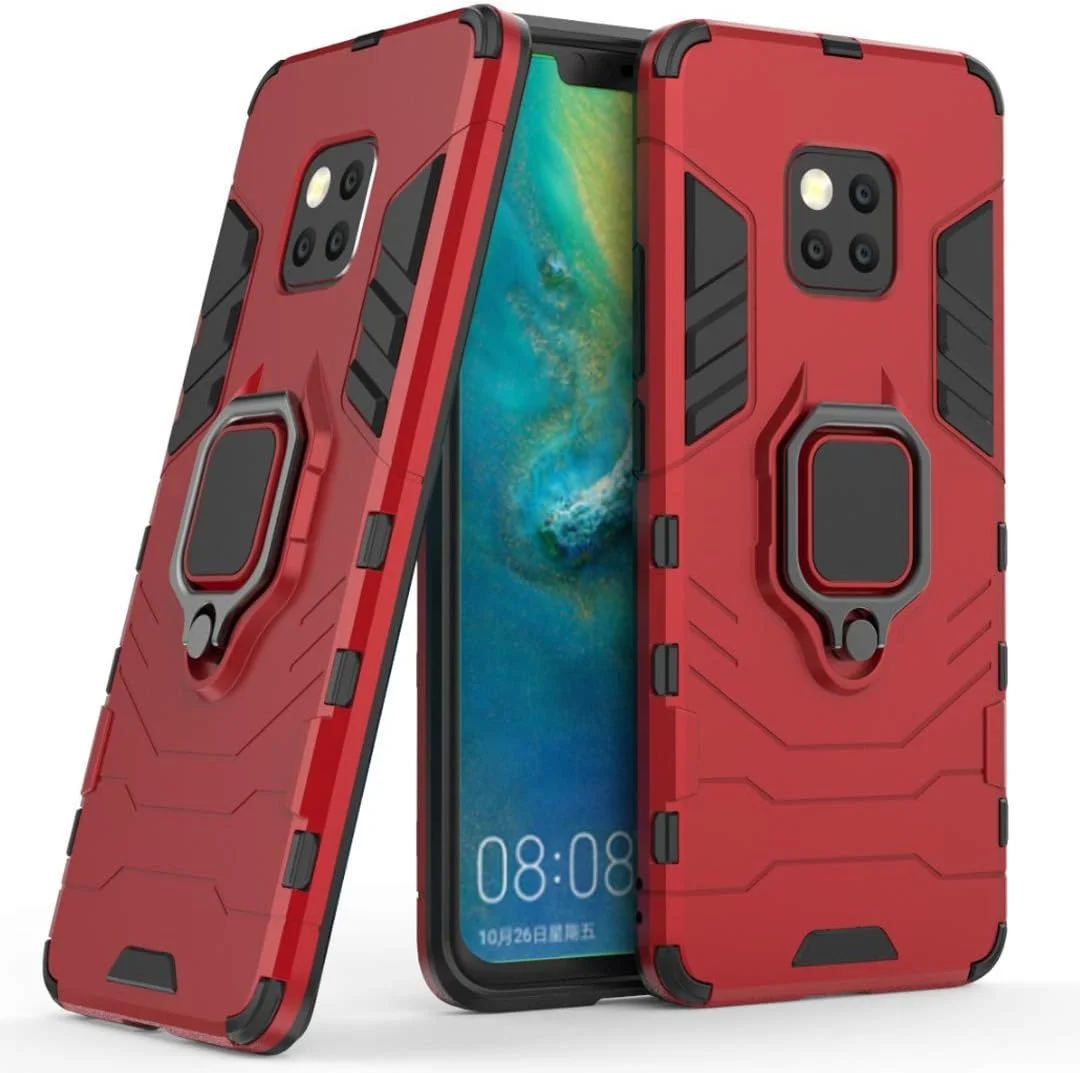 قاب محافظ گوشی هوآوی میت 20 پرو MaiJin، با حلقه فلزی، استند، ضد ضربه، سپر سخت (سازگار با هولدر مغناطیسی خودرو)، دو لایه، مقاوم برای هوآوی میت 20 پرو (قرمز)