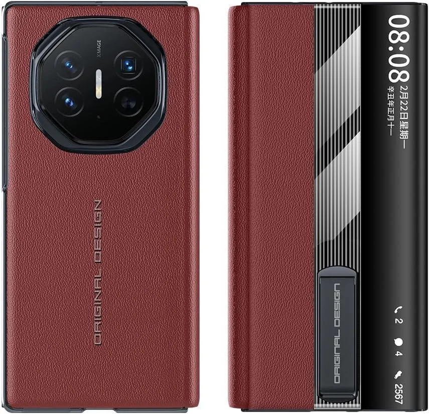 کیف چرمی Gruattreay سازگار با هوآوی Mate XT، با پایه عمودی مخفی، مقاوم در برابر لرزش و ضد افتادن، با پنجره هوشمند بیدار شدن/خواب خودکار (قرمز)