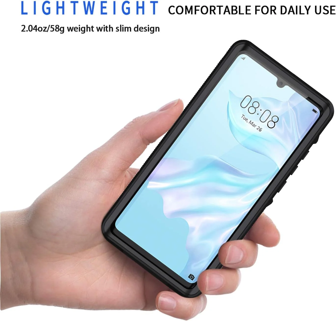 قاب محافظ ضد آب گوشی هوآوی P30 پرو مدل Lanhiem، پوشش کامل بدنه، [دارای گواهی IP68] ضد ضربه، ضد گرد و غبار، ضد برف، دارای محافظ صفحه نمایش داخلی، مناسب برای هوآوی P30 پرو (مشکی)