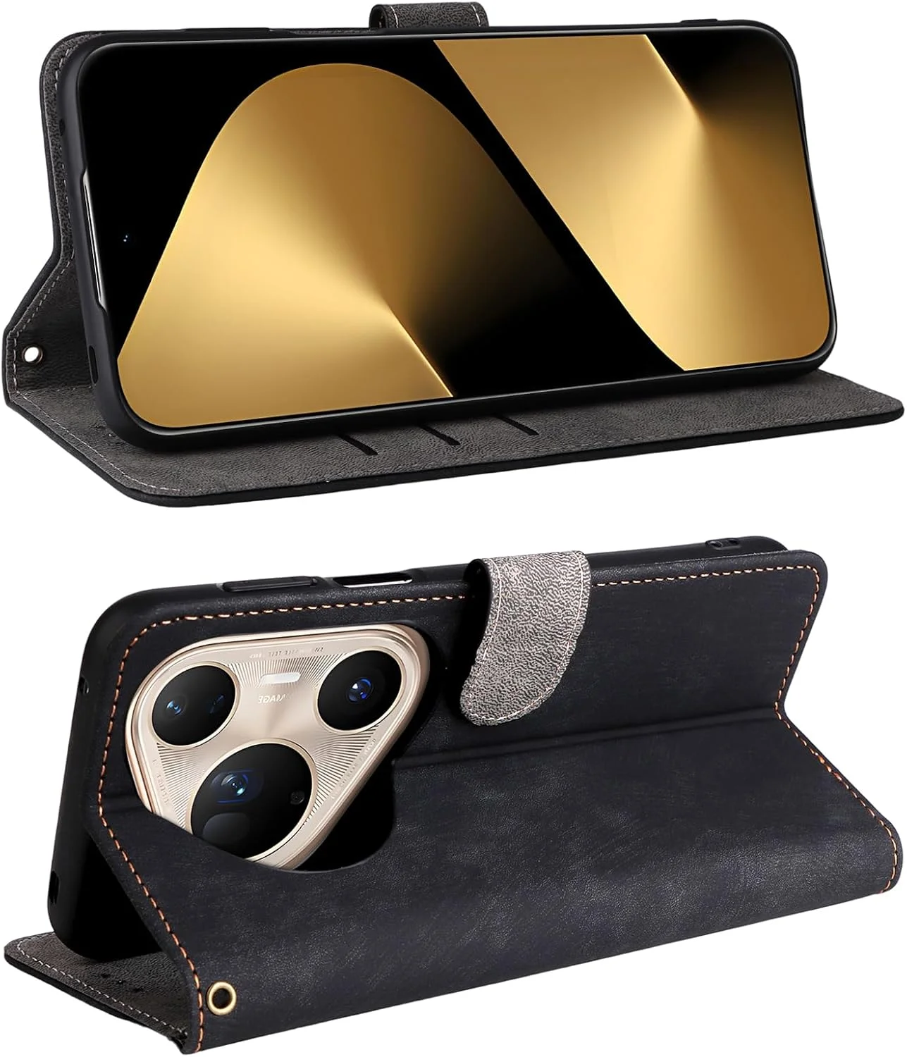 کاور محافظ تاشو گوشی هواوی Pura 80 Ultra به همراه بند دستی، کیف چرمی PU با محافظت کامل از بدنه و ضد ضربه، کیف پول تاشو ضد سرقت RFID