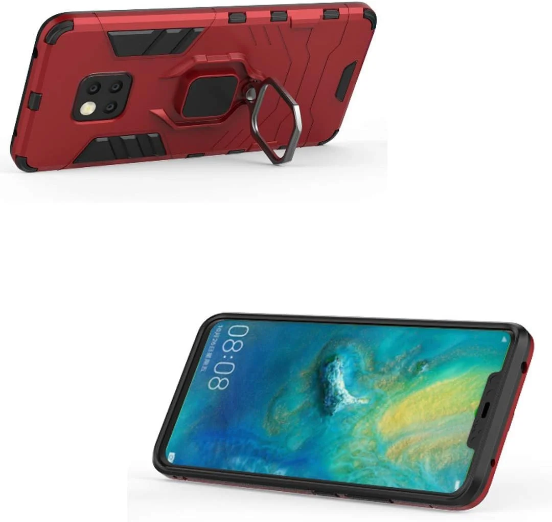 قاب محافظ گوشی هوآوی میت 20 پرو MaiJin، با حلقه فلزی، استند، ضد ضربه، سپر سخت (سازگار با هولدر مغناطیسی خودرو)، دو لایه، مقاوم برای هوآوی میت 20 پرو (قرمز)