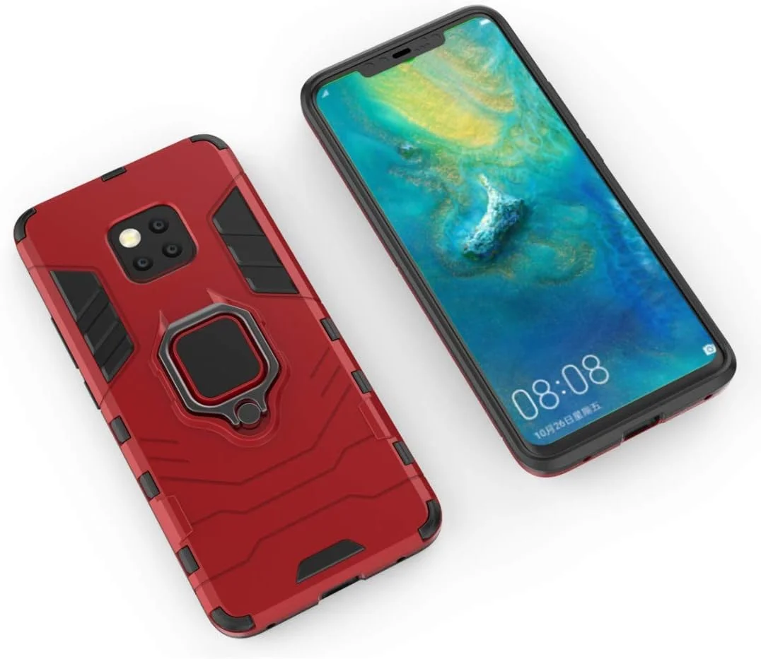 قاب محافظ گوشی هوآوی میت 20 پرو MaiJin، با حلقه فلزی، استند، ضد ضربه، سپر سخت (سازگار با هولدر مغناطیسی خودرو)، دو لایه، مقاوم برای هوآوی میت 20 پرو (قرمز)