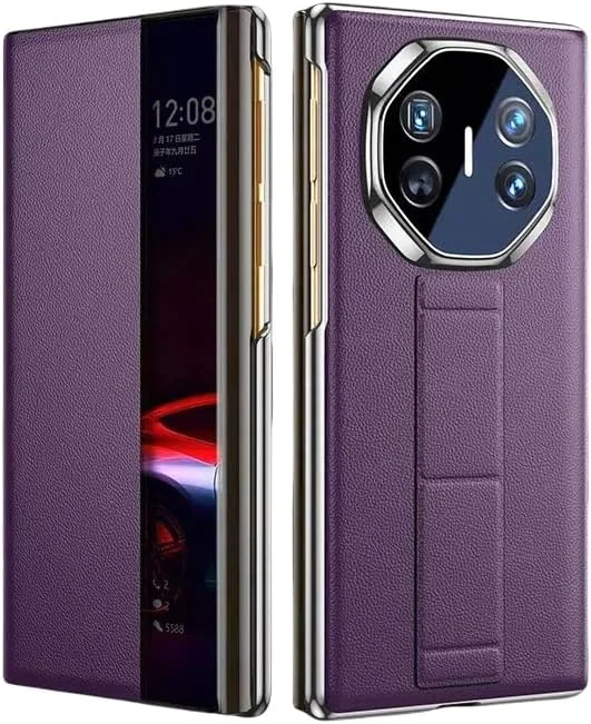 کاور محافظ گوشی هوآوی میت ایکس تی (5G)، دارای پنجره هوشمند و بند کشویی دستی، پوشش محافظ مات ضد اثر انگشت برای هوآوی میت ایکس تی آلتیمیت (بنفش)