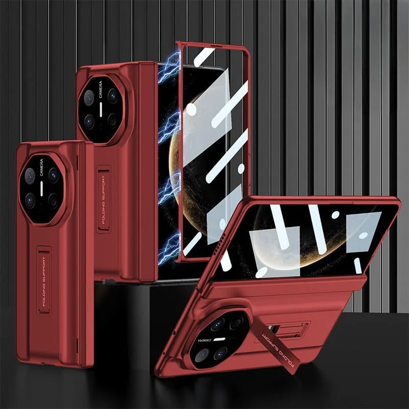 قاب محافظ گوشی هوآوی میت X6 مدل Gruattreay با محافظ صفحه نمایش داخلی، محافظ لولای مغناطیسی، پوشش مات ضد ضربه و پایه تاشو (قرمز)