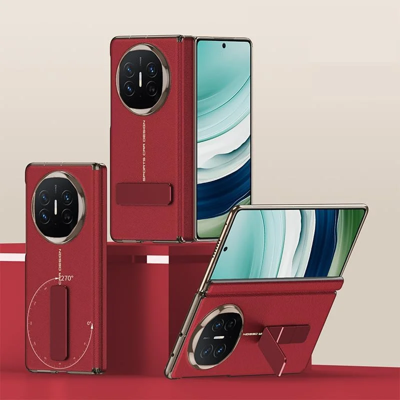 کاور چرمی لوکس Gruattreay سازگار با هوآوی Mate X6، دارای استند فلزی چرخان 270 درجه، محافظت کامل از لولا، ضد ضربه و ضد سقوط (قرمز)