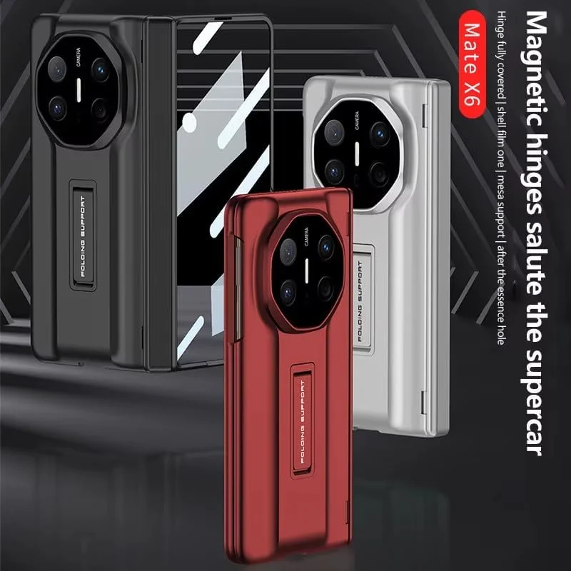 قاب محافظ گوشی هوآوی میت X6 مدل Gruattreay با محافظ صفحه نمایش داخلی، محافظ لولای مغناطیسی، پوشش مات ضد ضربه و پایه تاشو (قرمز)