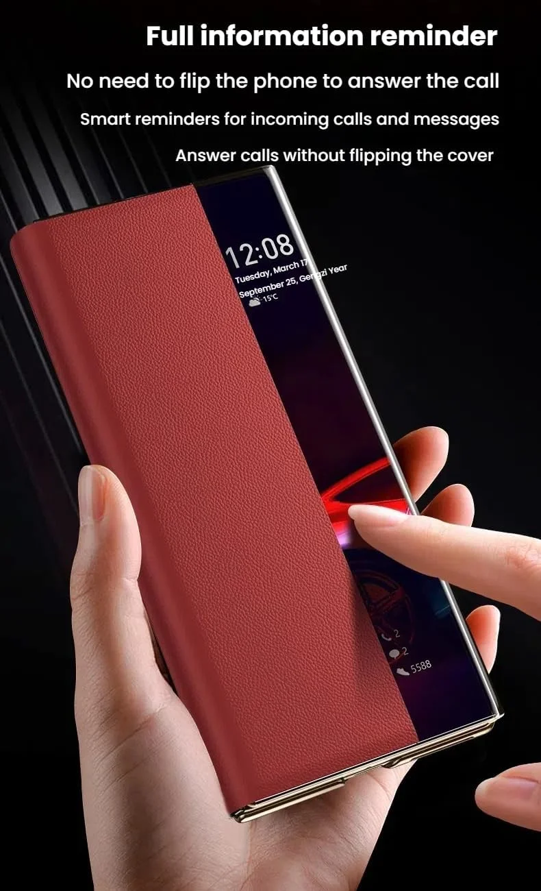 کاور محافظ گوشی هوآوی میت ایکس تی (5G)، دارای پنجره هوشمند و بند کشویی دستی، پوشش محافظ مات ضد اثر انگشت برای هوآوی میت ایکس تی آلتیمیت (بنفش)