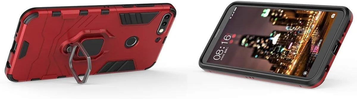 قاب محافظ تلفن همراه سازگار با هوآوی Y7 Prime (2018) و Honor 7C، دارای حلقه نگهدارنده مغناطیسی 360 درجه، قرمز